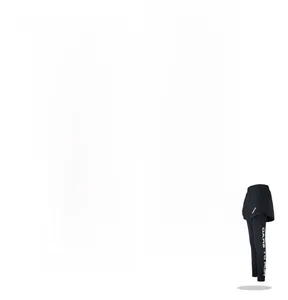 Detail of black 2-in-1 sports leggings with breathable mesh shorts and DARE TO RUN print