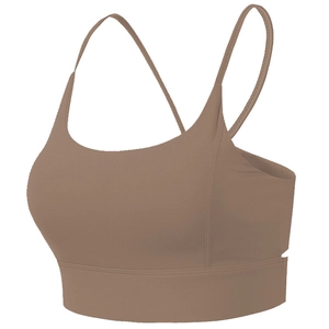Soutien-gorge de sport marron café à fines bretelles et dos croisé pour yoga et fitness