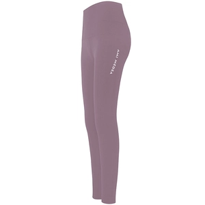 Dunkelviolette Yoga-Leggings mit hoher Taille und AMI MEDEA-Schriftzug für Fitness und Sport
