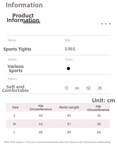Detailed size guide for high-waisted sports leggings including waist and length data