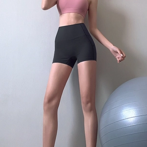 High waist quick dry black sports shorts for yoga with seamless stretch design