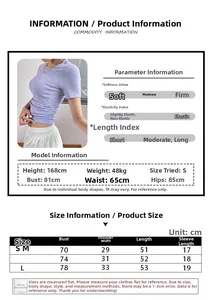 Detaillierte Größentabelle für Damen Sport Crop Top mit Model-Referenzinformationen