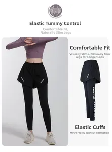 Detail of high waist 2-in-1 yoga pants featuring laser-cut holes and Dare To Run print