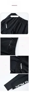 Detail of moisture-wicking fabric with hidden back zipper pocket and reflective trim for running