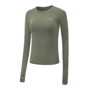 Olive green slim fit long sleeve sports T-shirt with thumbholes and logo detail