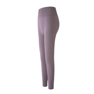 Pantalon de yoga taille haute pour femme en lilas avec ceinture large côtelée