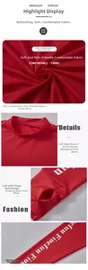 Rotes Yoga-Langarmshirt mit Daumenlöchern und weißem Buchstabendruck auf dem Ärmel