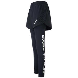 Black high waist 2-in-1 yoga leggings with side slit shorts and Dare To Run print