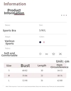 Tabella taglie dettagliata per reggiseno sportivo con misure di busto e lunghezza in cm