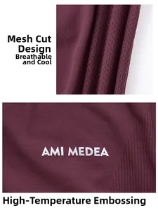 Detail of laser-cut mesh breathable structure and white heat-transfer logo on sports fabric