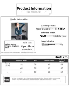 Detailed size guide table for women's slim fit long sleeve sports top with model measurements