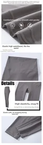 Détail du legging de yoga sans couture gris à taille haute avec poignets et tissu modal