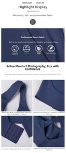 Dettaglio del reggiseno sportivo blu navy con spalline larghe e ganci di chiusura a 4 file