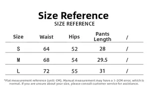 Größentabelle für Damen-Sportshorts mit S-, M- und L-Maßen in cm für eine gute Passform