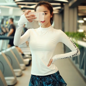 Damen Yoga Langarmshirt Mit Stehkragen Buchstabenmuster Sport T-Shirt Eng Anliegendes Running Oberteil Mit Daumenloch