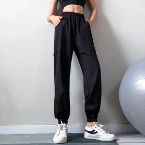 Women Jogger Cargo Pants High Waist Elastic Waistband Pocket Stitching Letter Print Sports Casual Running Fitness Trousers
