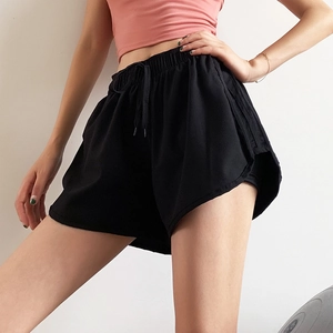 Short de sport noir pour femme avec double épaisseur et taille élastique à cordon