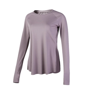 T-shirt de yoga à manches longues pour femmes, texture côtelée et fentes latérales