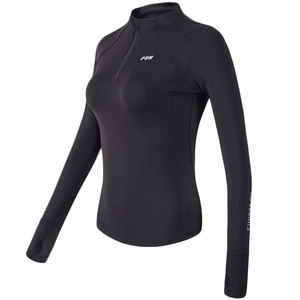 Women Half Zipper Slim Fit Long Sleeve Sports Top Quick Drying Polyester Yoga Shirt Thumb Holes Breathable Running Athletic Top