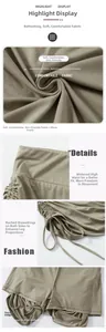 Detail of high waist yoga shorts featuring side drawstring and built-in liner