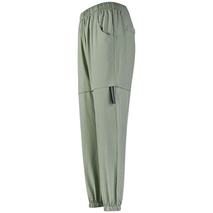 Relaxed fit gray-green jogger pants with cargo pockets and zip-off convertible leg design