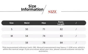Tableau des tailles détaillé pour leggings de yoga avec mesures de taille, hanches et longueur