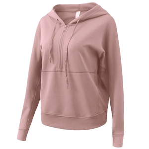 Women Casual Half Zip Hooded Sweatshirt Thickened Loose Sport Hoodie Solid Color Long Sleeve Yoga Gym Outerwear