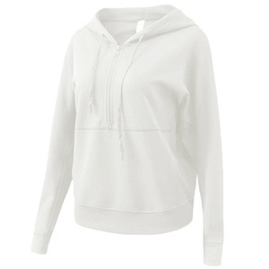 White oversized half-zip hoodie for yoga and fitness training in a soft autumn fabric
