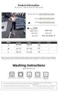 Detailed size guide for high waist yoga leggings with hip-lifting fit and measurements