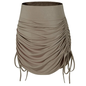 High-waist drawstring mini skirt in khaki with ruched details for fitness and casual wear