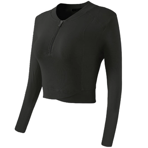 Top sportivo corto a maniche lunghe con mezza zip e design con orlo incrociato elastico