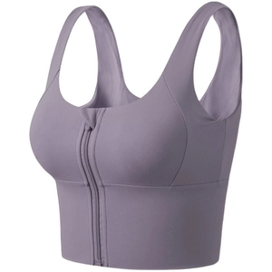 Soutien-gorge de sport lavande avec fermeture éclair avant et larges bretelles de soutien