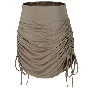 High-waisted khakhi athletic mini skirt with side drawstrings and ruched texture details