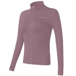 Veste de yoga slim pour femme avec col montant et passe-pouces en vieux rose