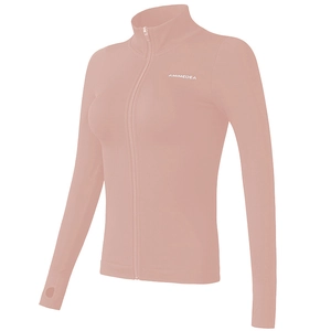 Veste de yoga rose ajustée avec fermeture éclair et passe-pouces en tissu extensible
