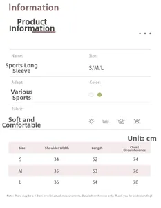 Size chart for women's slim fit sports jacket showing shoulder and chest measurements
