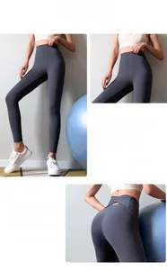 Détail du legging de yoga taille haute avec dos croisé et design galbant fessier