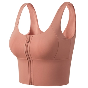 Soutien-gorge de sport antichoc avec fermeture éclair avant et larges bretelles rose corail