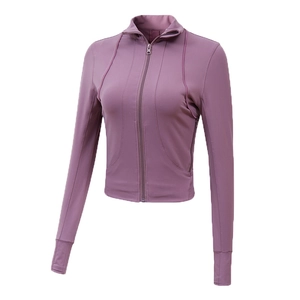 Women's Full Zip Sport Jacket Stand Collar Slim Fit Yoga Top With Thumb Holes Running Fitness Workout Activewear Polyester Jacket