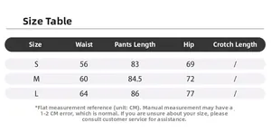 Tableau des tailles pour leggings de yoga taille haute avec mesures S M et L en CM