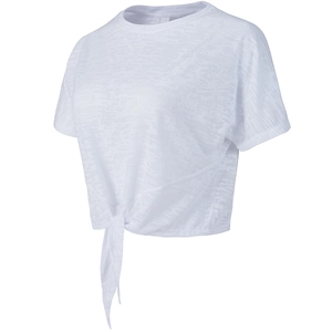 Damen Yoga Oberteil Locker Kurzarm Fitness T-Shirt Atmungsaktiv Burnout Textur Sportbekleidung Top Mit Knotensaum Für Laufen Gym