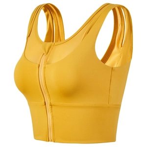 Women High Impact Sports Bra Front Zipper Shockproof Padded Yoga Top Wide Straps Breathable Mesh Gym Running Bra