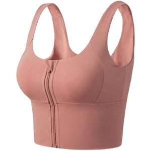 Brassière de Sport Femme Fermeture Éclair Avant Anti-Choc Rembourrée Sans Armatures Haut Maintien Yoga Fitness Polyester