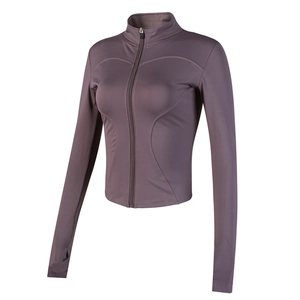 Slim fit women's sports jacket with stand collar and thumb holes in smokey purple