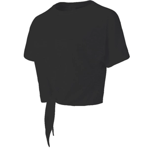 Kurzärmeliges bauchfreies schwarzes Yoga-Shirt mit Knotendetail für Fitness Training