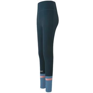 High waist peach lift yoga leggings in dark blue with striped color block cuffs