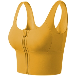 Soutien-gorge de sport jaune moutarde avec fermeture éclair frontale et maintien