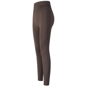 Dark brown high-waisted seamless yoga leggings with compression fabric and side stripes