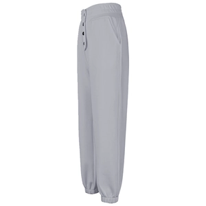 High-waist light grey loose joggers with three-button detail and elastic cuffs for women