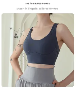 Dettaglio del reggiseno sportivo blu-grigio elastico con vestibilità senza cuciture